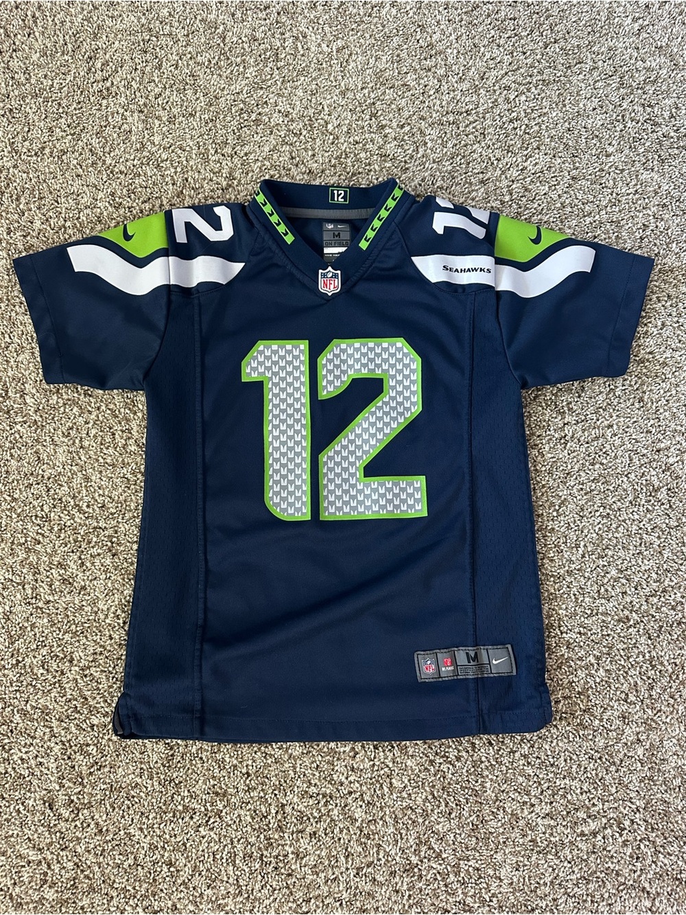 NFL Kids Navy and Lime Seahawks #12 Football Jersey
